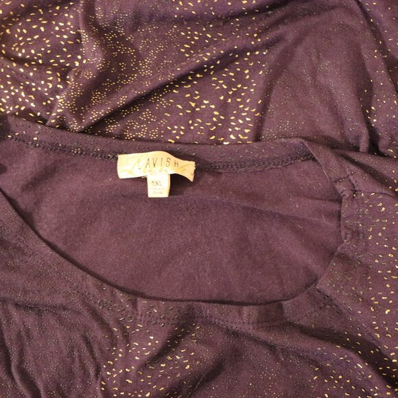 Lavish Purple with gold textured marks and dots, 3/4 sleeve dress shirt, 1XL - Picture 3 of 8